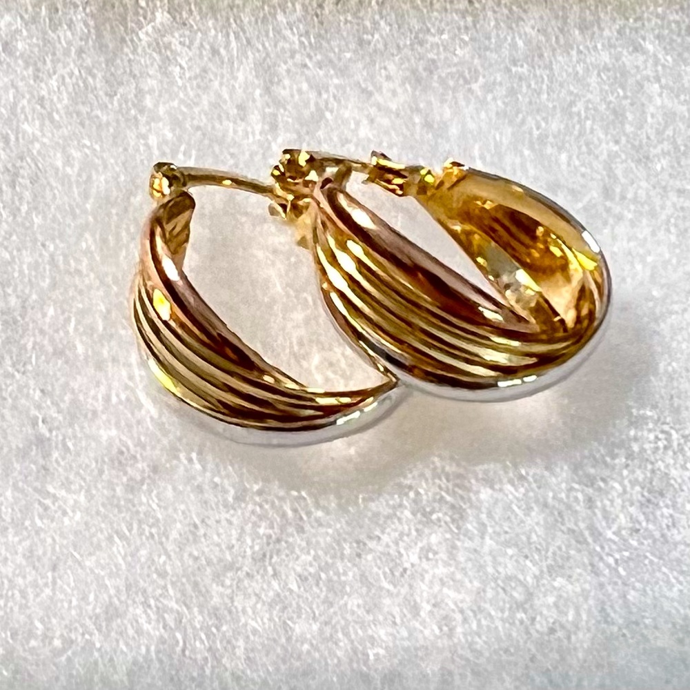 Tricolor Gold Silver and Rose Gold Hoop Earrings